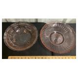 2 pink Depression glass serving bowls