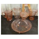 Assorted pink Depression glass
