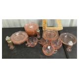 Assorted pink Depression glass