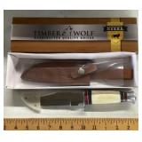 Timber Wolf fixed blade knife with sheath and box