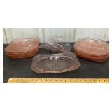 Pink Depression glass divided plates