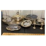 Silverplate serving dishes and utensils