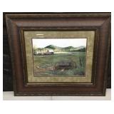Farm & pheasant framed print --29" wide