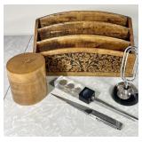Vintage desktop letter rack, letter openers, etc.