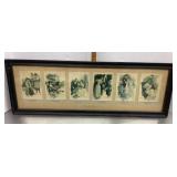 Antique framed "The Six Senses" postcards