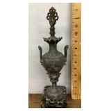 Antique cast metal lamp base w/green marble