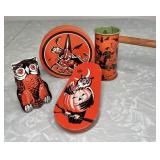 4 vintage tin litho Halloween noisemakers