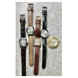 4 quartz watches & Buler manual pendant watch