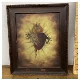 Antique framed Sacred Heart painting