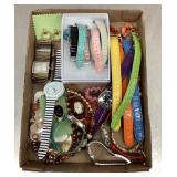 Group of costume jewelry, watches, watchbands