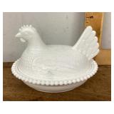 Milk glass hen on nest