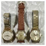 3 Bulova gold plated manual watches --work
