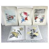 5 Chinese watercolors --2 on silk, 3 on paper
