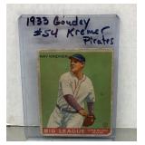 1933 Goudey Ray Kremer baseball card