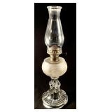 Antique oil lamp with frosted glass font