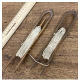 2 vintage wooden netting shuttles