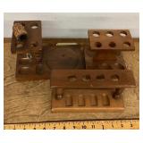 3 wood pipe stands and pipe