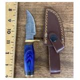 Damascus skinning knife with sheath