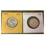 2 silver Washington quarters