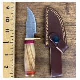 Damascus skinning knife with sheath