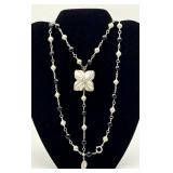 Long sterling silver & black bead necklace