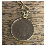 Necklace with 1907 Indian head cent pendant