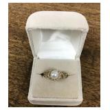 14k pearl and diamond ring