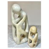 2 carved soapstone 'Thinking Man' sculptures