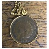 Necklace with 1900 Indian head cent pendant