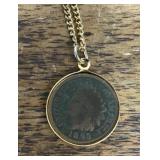 Necklace with 1893 Indian head cent pendant