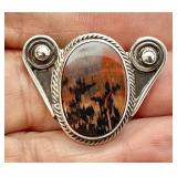 Southwest sterling silver petrified wood brooch