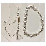 Sterling rutilated quartz and pearl bracelets
