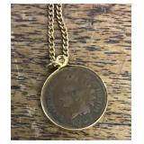 Necklace with 1904 Indian head cent pendant