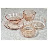 5 pieces of pink Depression glass