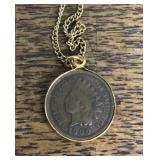 Necklace with 1900 Indian Head cent pendant