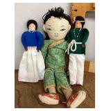 3 hand made folk art dolls