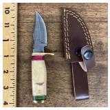 Damascus skinning knife with sheath