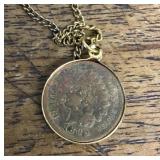 Necklace with 1895 Indian head cent pendant