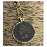 Necklace with 1907 Indian head cent pendant