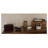 Jewelry boxes, snow globe, and home decor