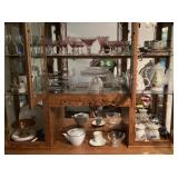 Contents of cabinet with Fostoria cake plate?