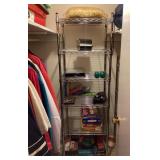 Contents of closet with metal shelves