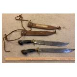 2 Filipino Bowie-style knives with sheaths