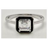 Sterling ring with clear stone and black enamel
