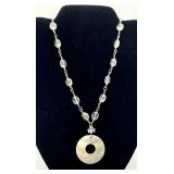 Sterling quartz necklace w/carved MOP pendant