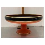 Art Deco orange and black glass compote