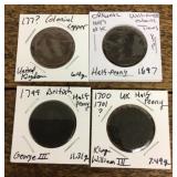 4 Colonial antique coins