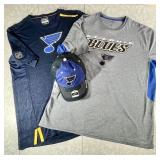 NEW STL Blues hat & 2 like new jerseys Size M/L