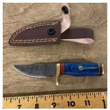 Damascus fixed blade knife with sheath