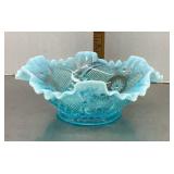 Antique blue opalescent glass bowl